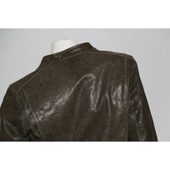 TRUE RELIGION Womens Brown Green Leather Biker Jacket Size S - Picture 9 of 12